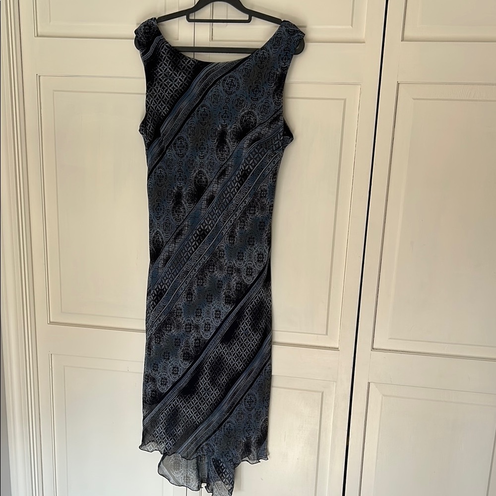 Light Blue and Black Asymmetrical Sleeveless Sheath Dress - Size 14